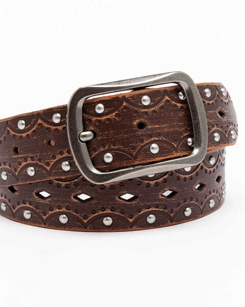 Image #3 - Shyanne Women's Embossed Studded Belt, Brown, hi-res