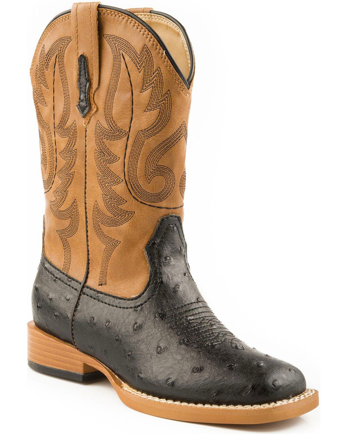 Image #1 - Roper Men's Ostrich Print Western Boots, Black, hi-res