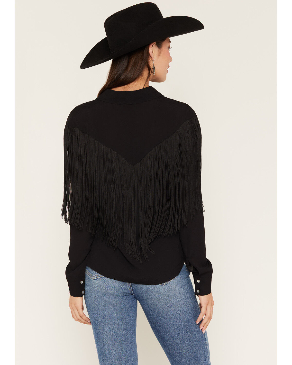 Image #4 - Idyllwind Women's Mailan Georgette Fringe Long Sleeve Blouse, Black, hi-res