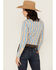 Image #4 - Shyanne Women's Serape Striped Long Sleeve Snap Stretch Western Shirt, Blue, hi-res