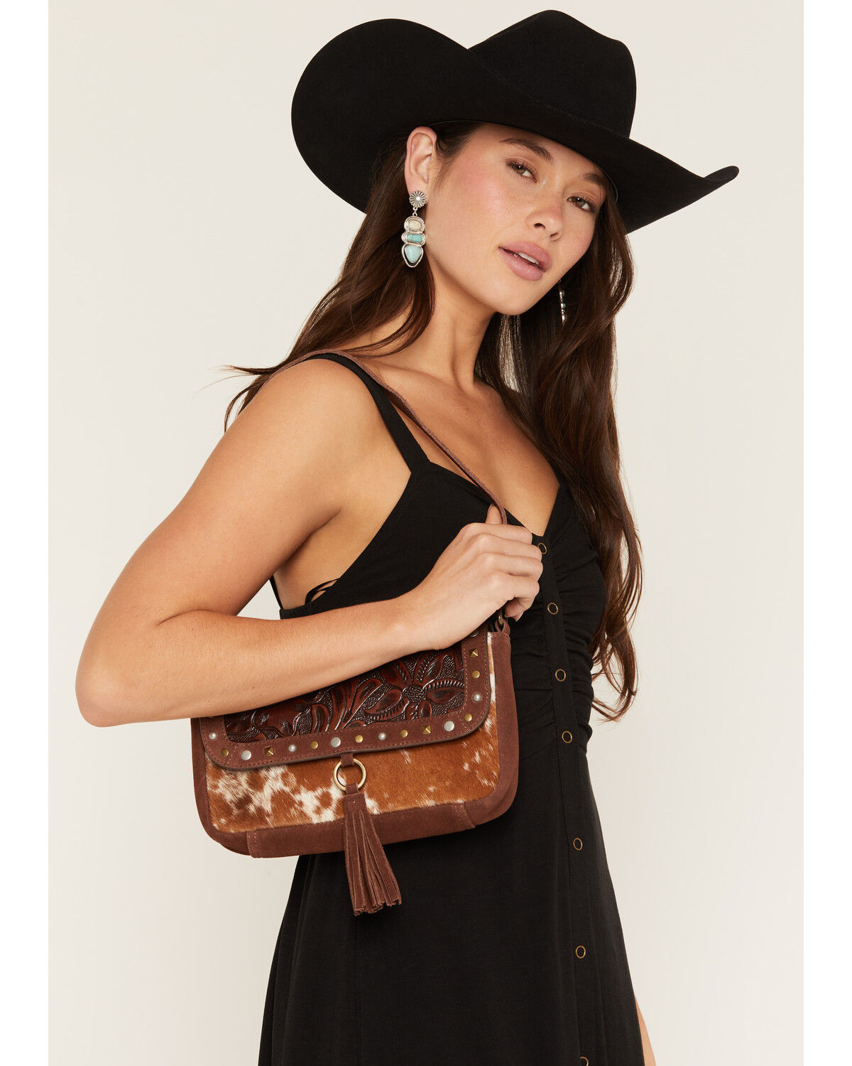 Image #1 - Shyanne Women's Sable Hair-On Tooled Shoulder Bag, Brown, hi-res