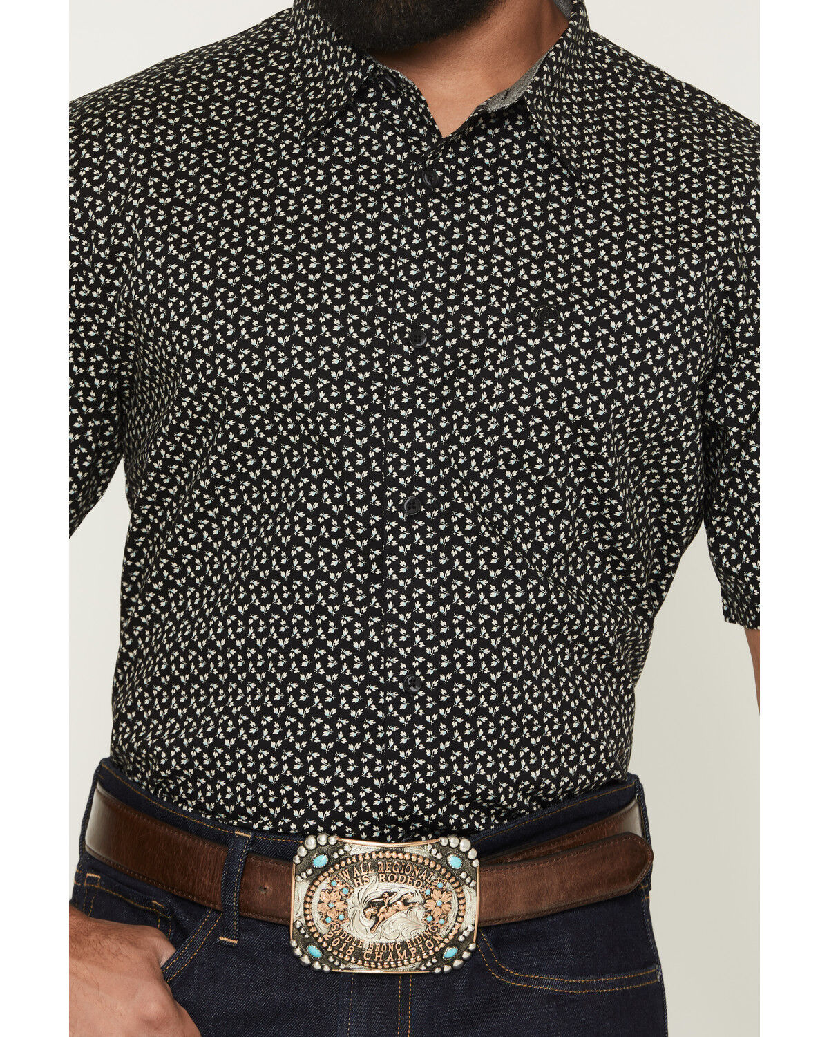Image #3 - Cody James Men's Shiloh Micro Floral Print Short Sleeve Button-Down Stretch Western Shirt, Black, hi-res