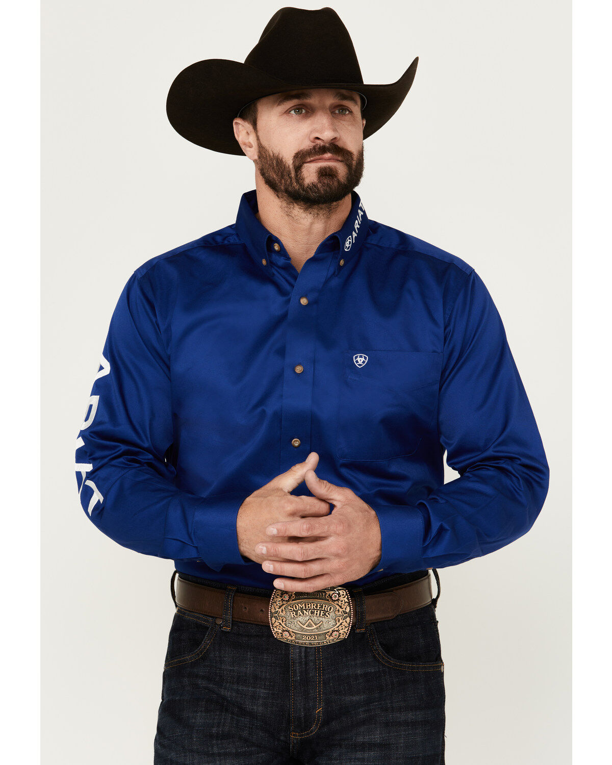 Image #1 - Ariat Men's Team Logo Twill Fitted Long Sleeve Button-Down Western Shirt, Royal Blue, hi-res