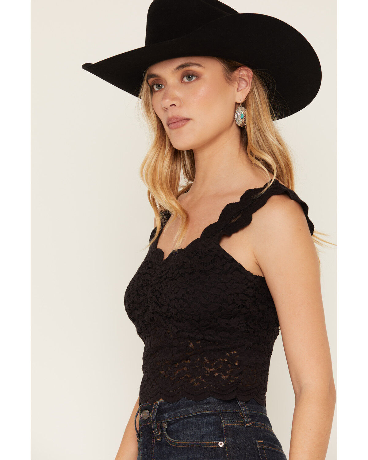 Image #2 - Shyanne Women's Solid Lace Fitted Tank Top, Black, hi-res