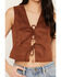 Image #3 - Stoosh Women's Faux Suede Tie-Front Vest, Cognac, hi-res