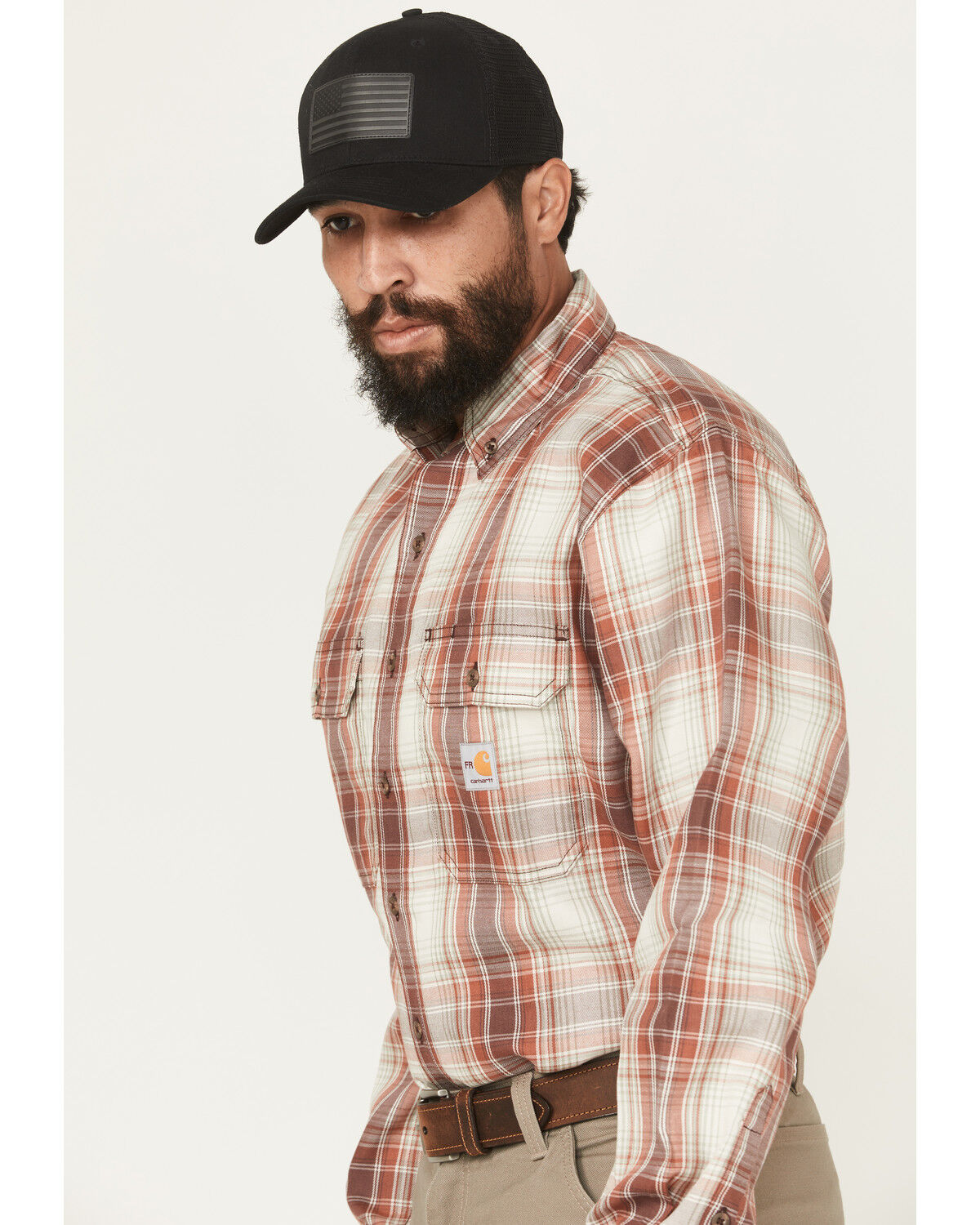Image #2 - Carhart Men's FR Force Rugged Flex&reg; Loose Fit Midweight Plaid Print Long Sleeve Button-Down Work Shirt, Wine, hi-res