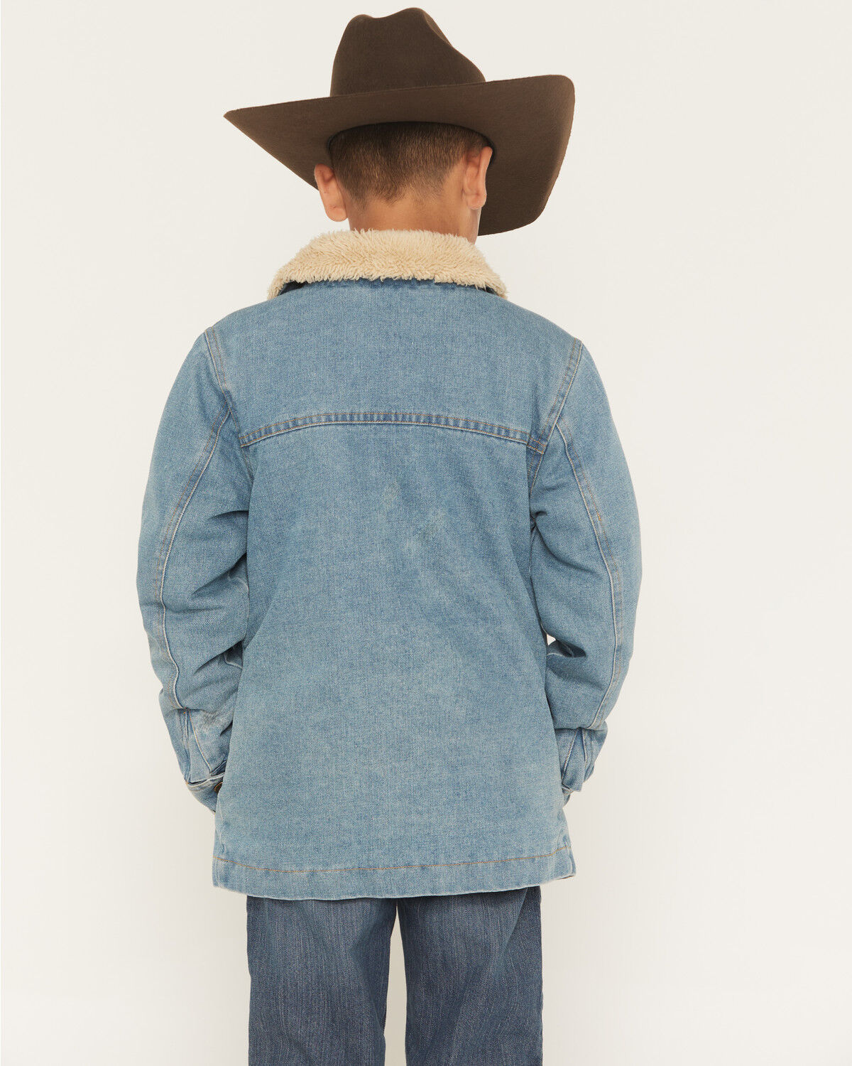 Image #4 - Urban Republic Boys' Medium Wash Sherpa Lined Snap Denim Jacket, Medium Wash, hi-res