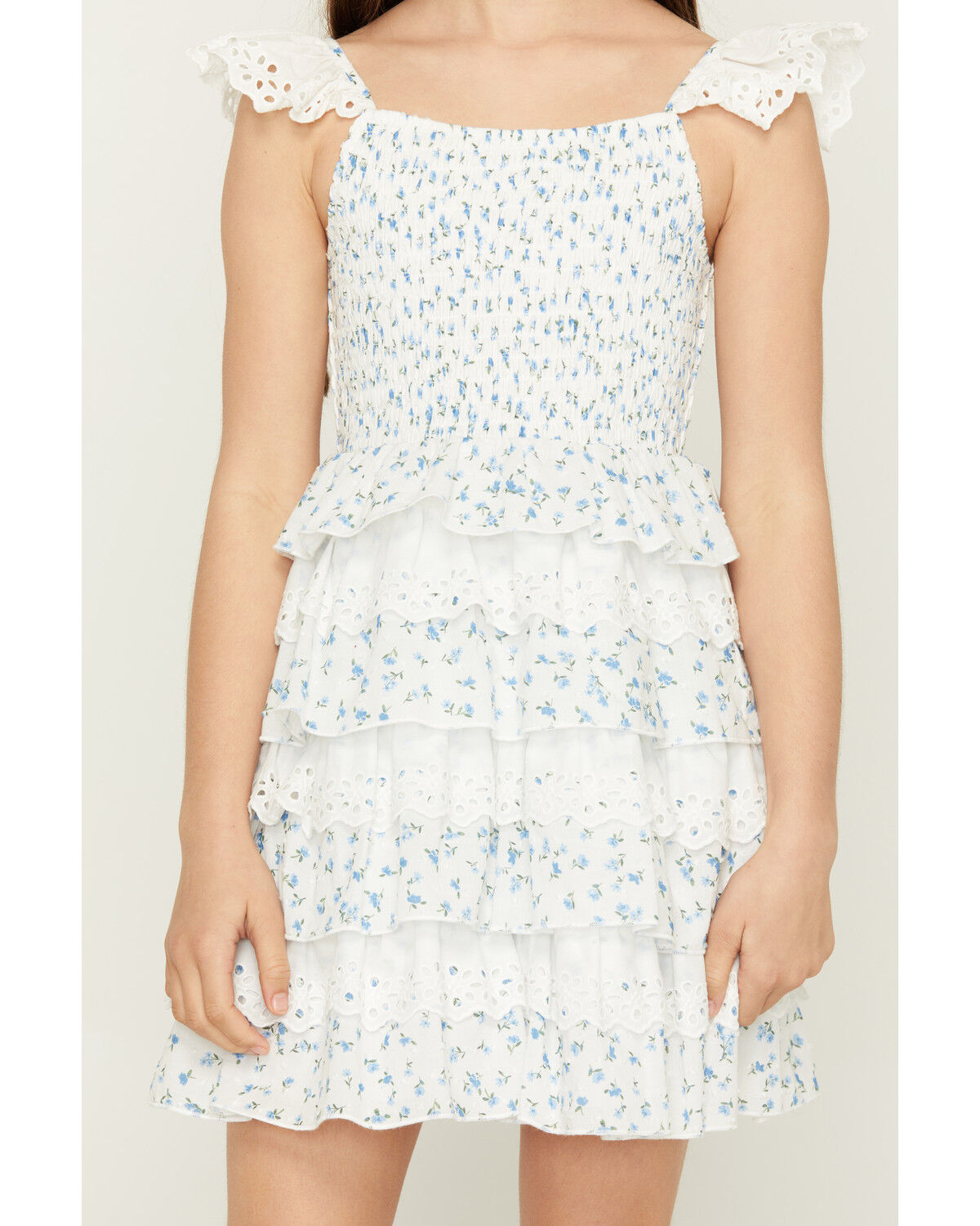 Image #3 - Sugar California Girls' Floral Print Lace Dress, Ivory, hi-res