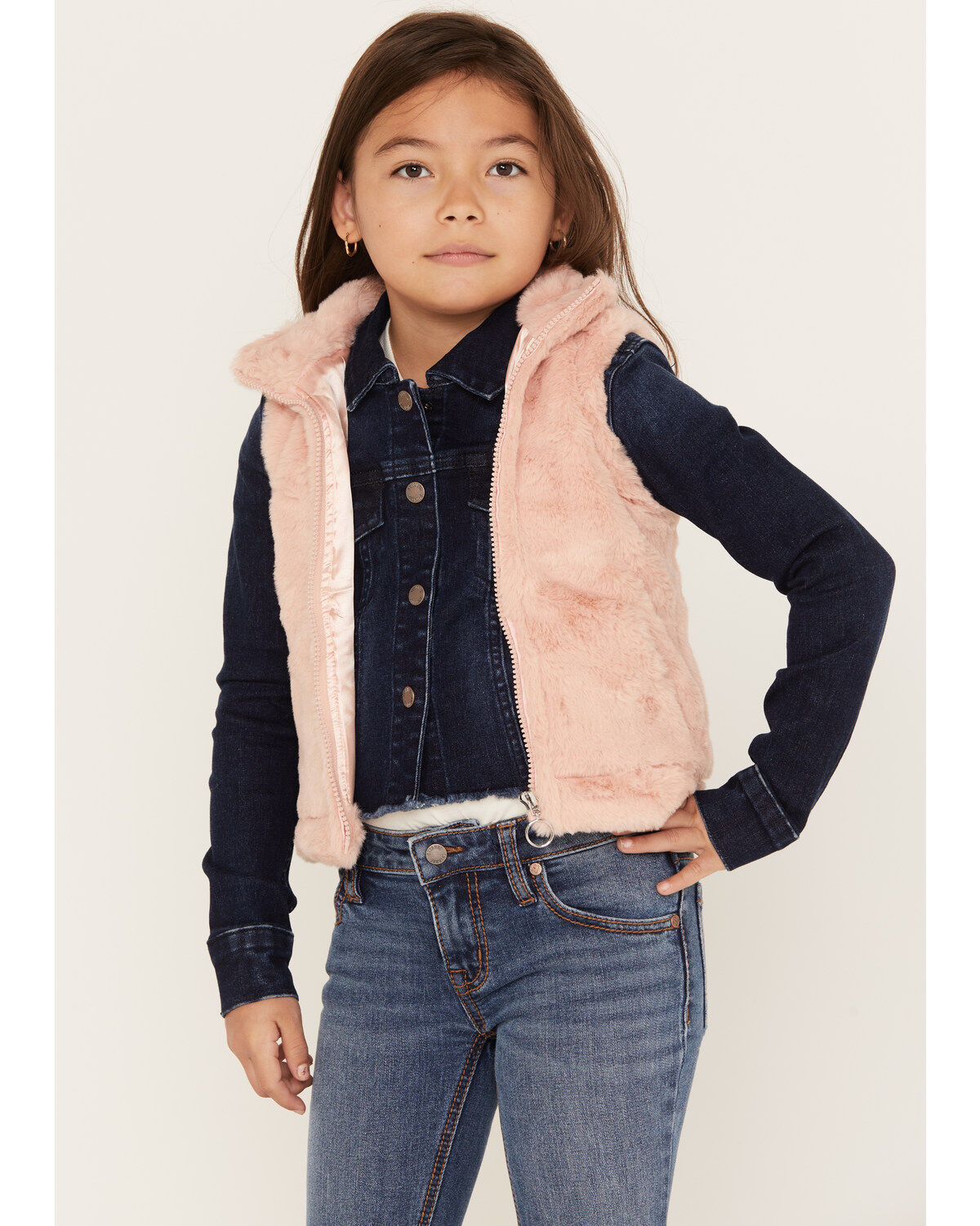 Urban Republic Girls' Faux Fur Vest, Pink, hi-res