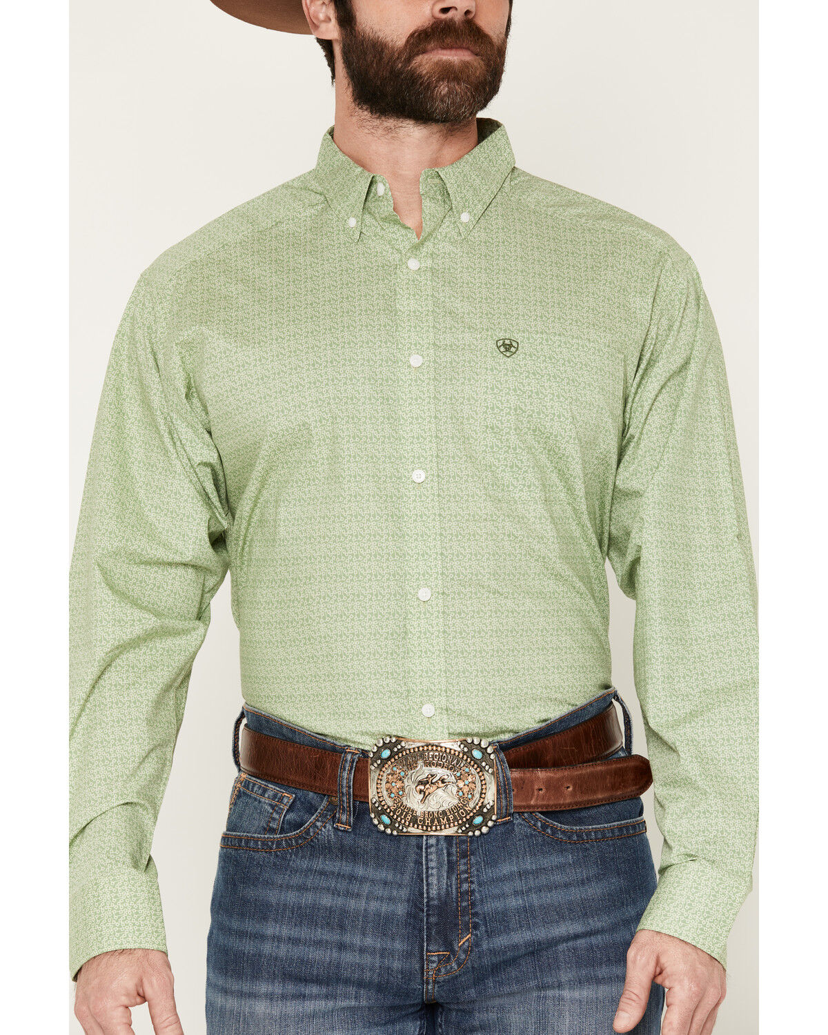 Image #3 - Ariat Men's Smitty Abstract Print Long Sleeve Button-Down Western Shirt, Green, hi-res