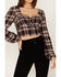 Image #3 - Wild Moss Women's Plaid Print Ruffle Tie Front Crop Top, Rust Copper, hi-res