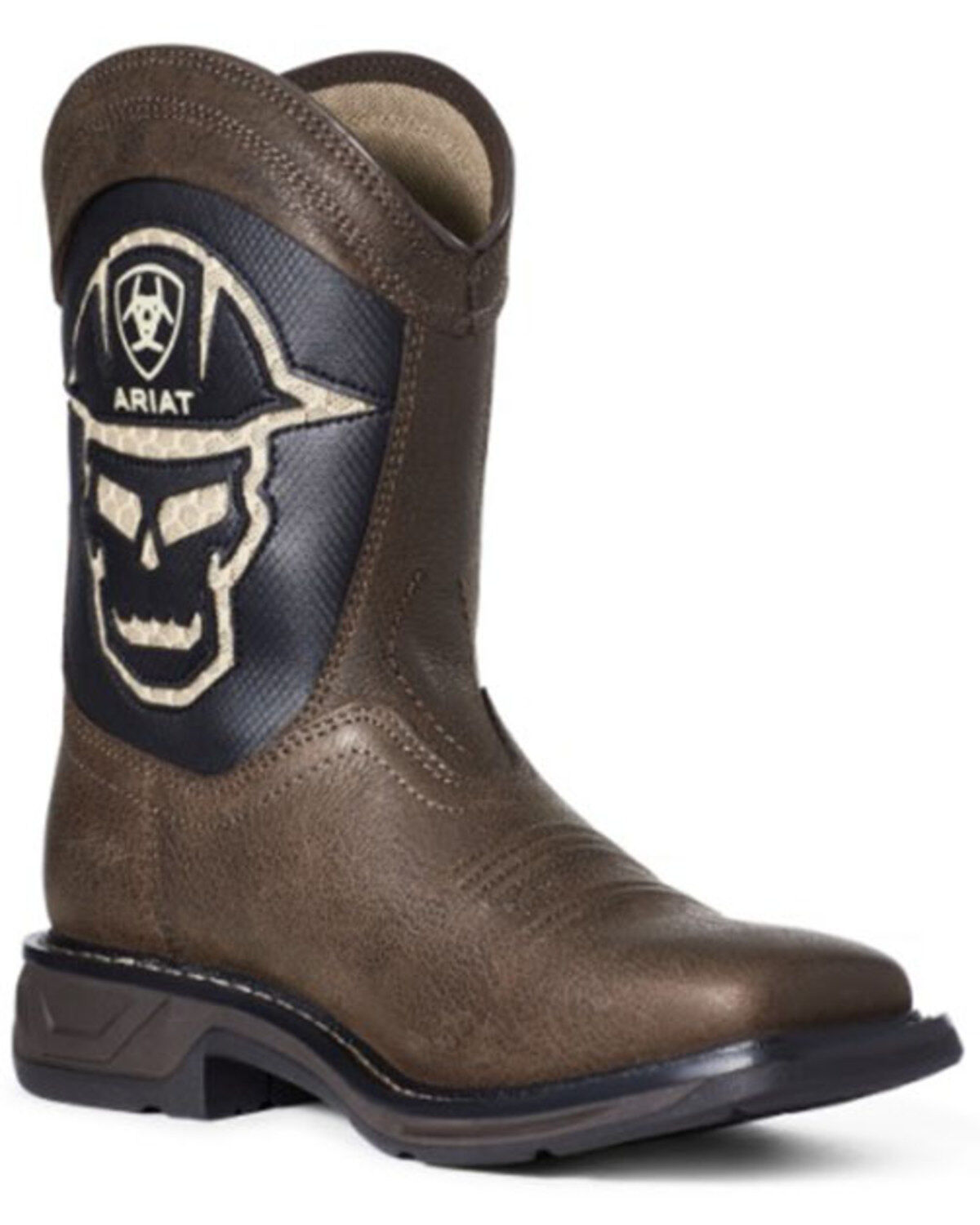Ariat Boys' WorkHog&reg; VentTEK Skull Western Boots - Square Toe, Brown, hi-res