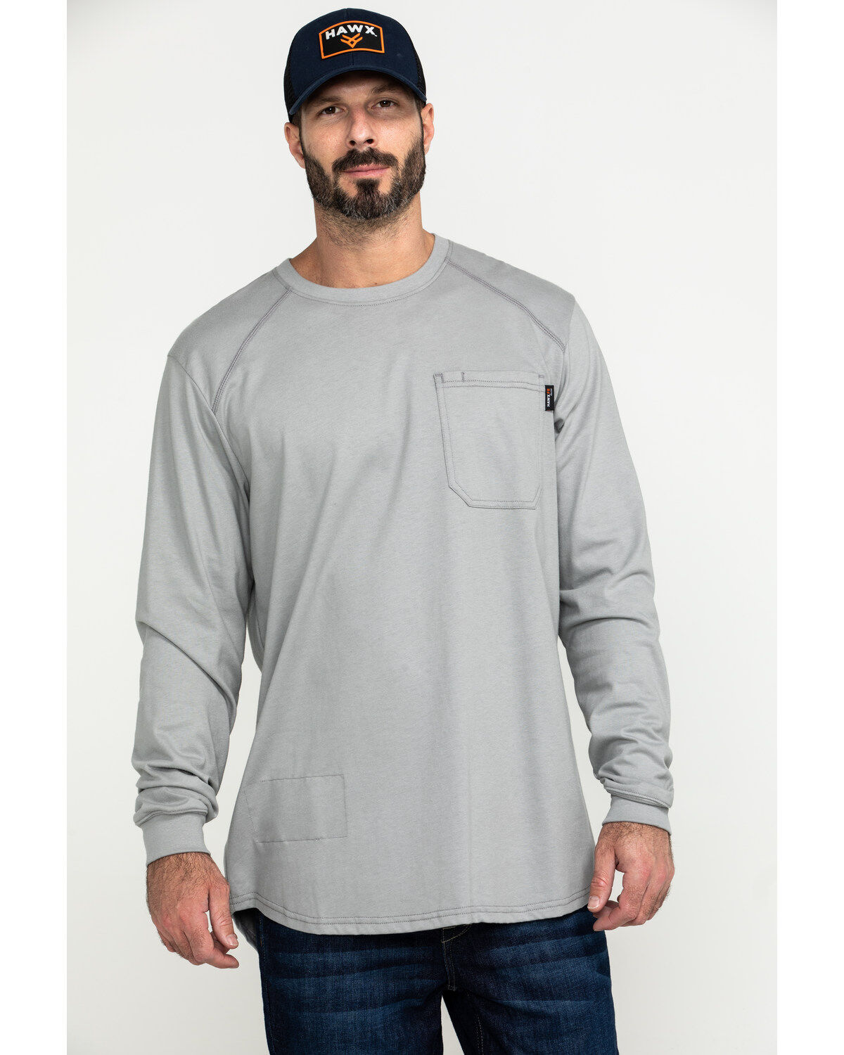 Image #1 - Hawx Men's FR Pocket Long Sleeve Work T-Shirt - Tall, Silver, hi-res
