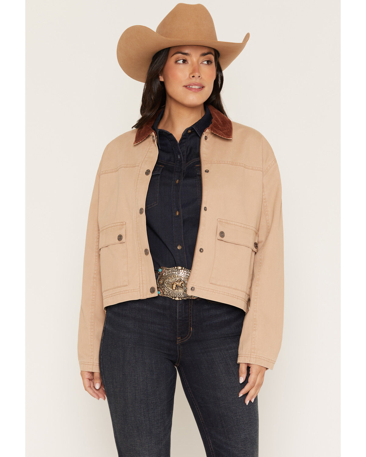Image #2 - Shyanne Women's Briarwood Horse Graphic Canvas Jacket, Taupe, hi-res