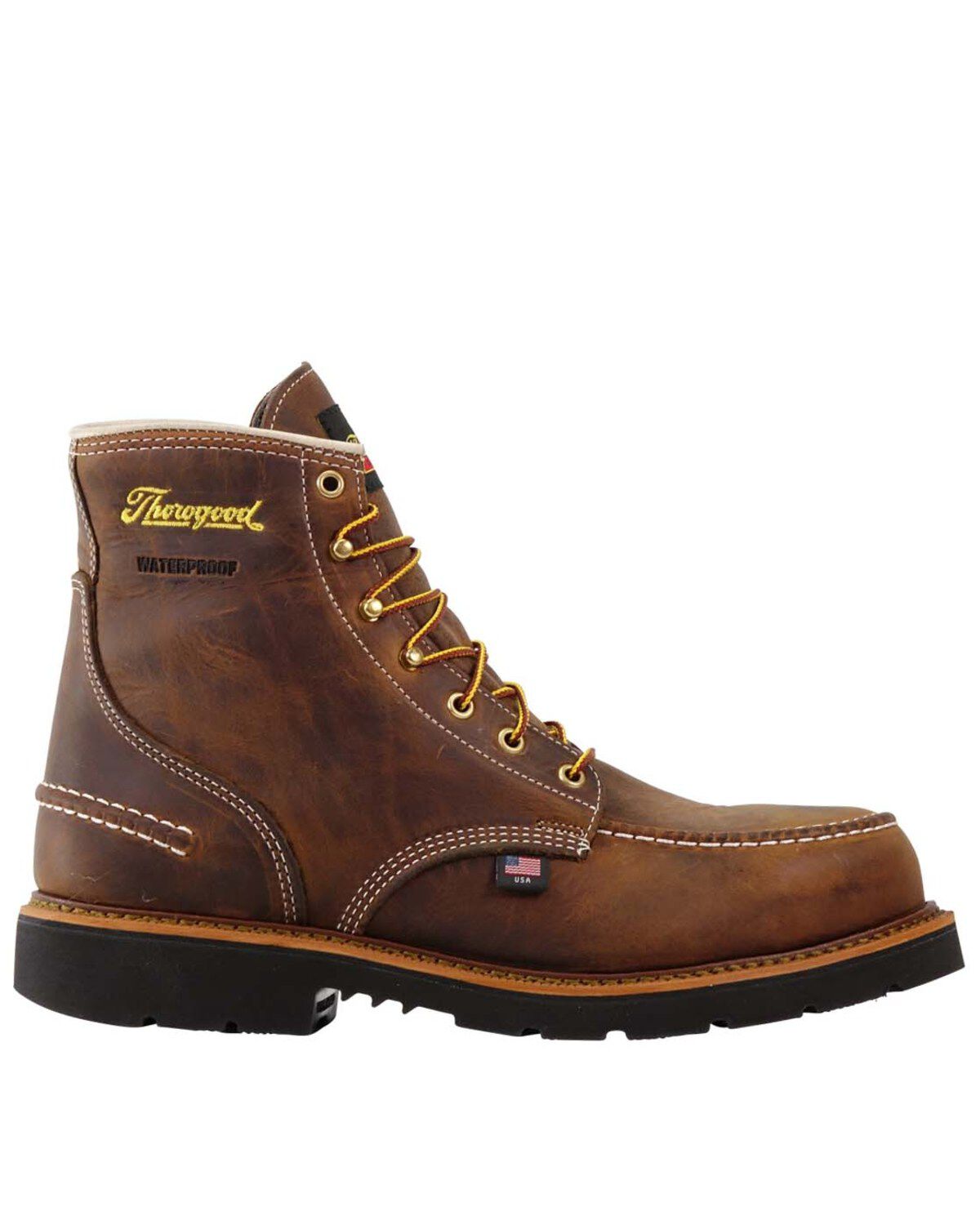 Image #2 - Thorogood Men's 6" Waterproof 1957 Series USA Work Boots - Steel Toe, Brown, hi-res