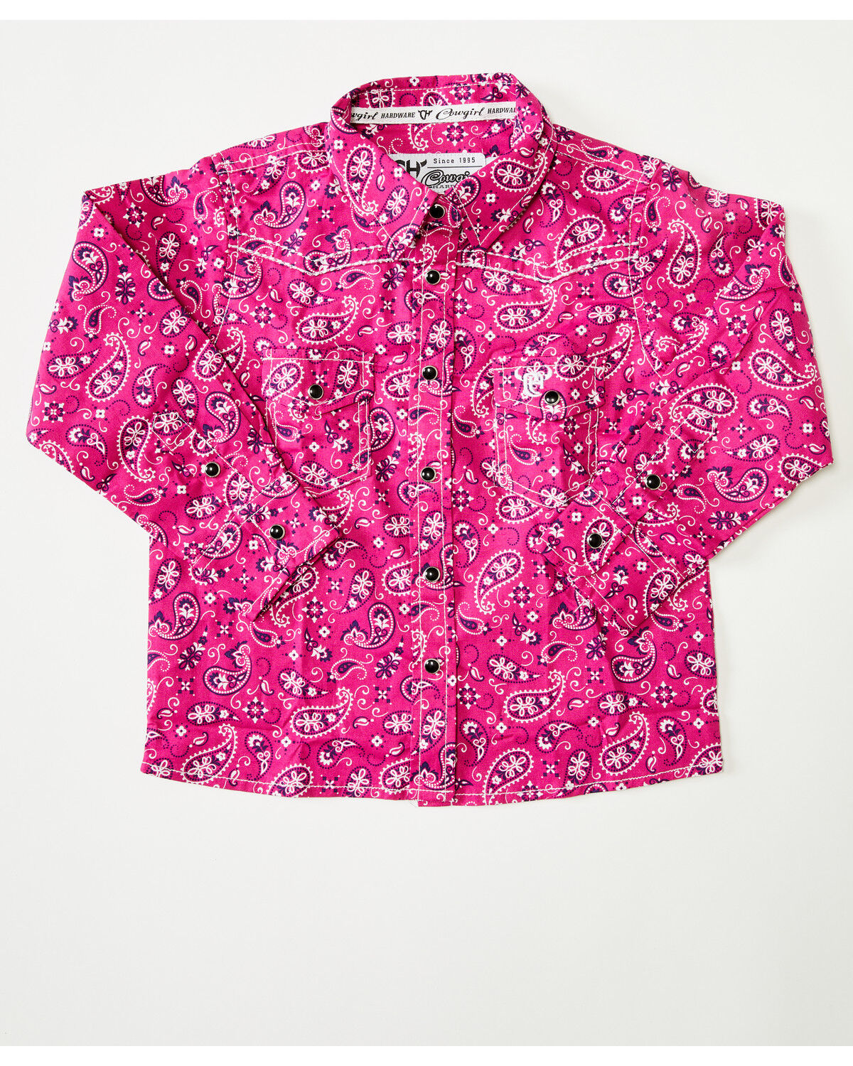 Cowgirl Hardware Toddler Girls' Bandana Print Long Sleeve Snap Stretch Western Shirt, Pink, hi-res
