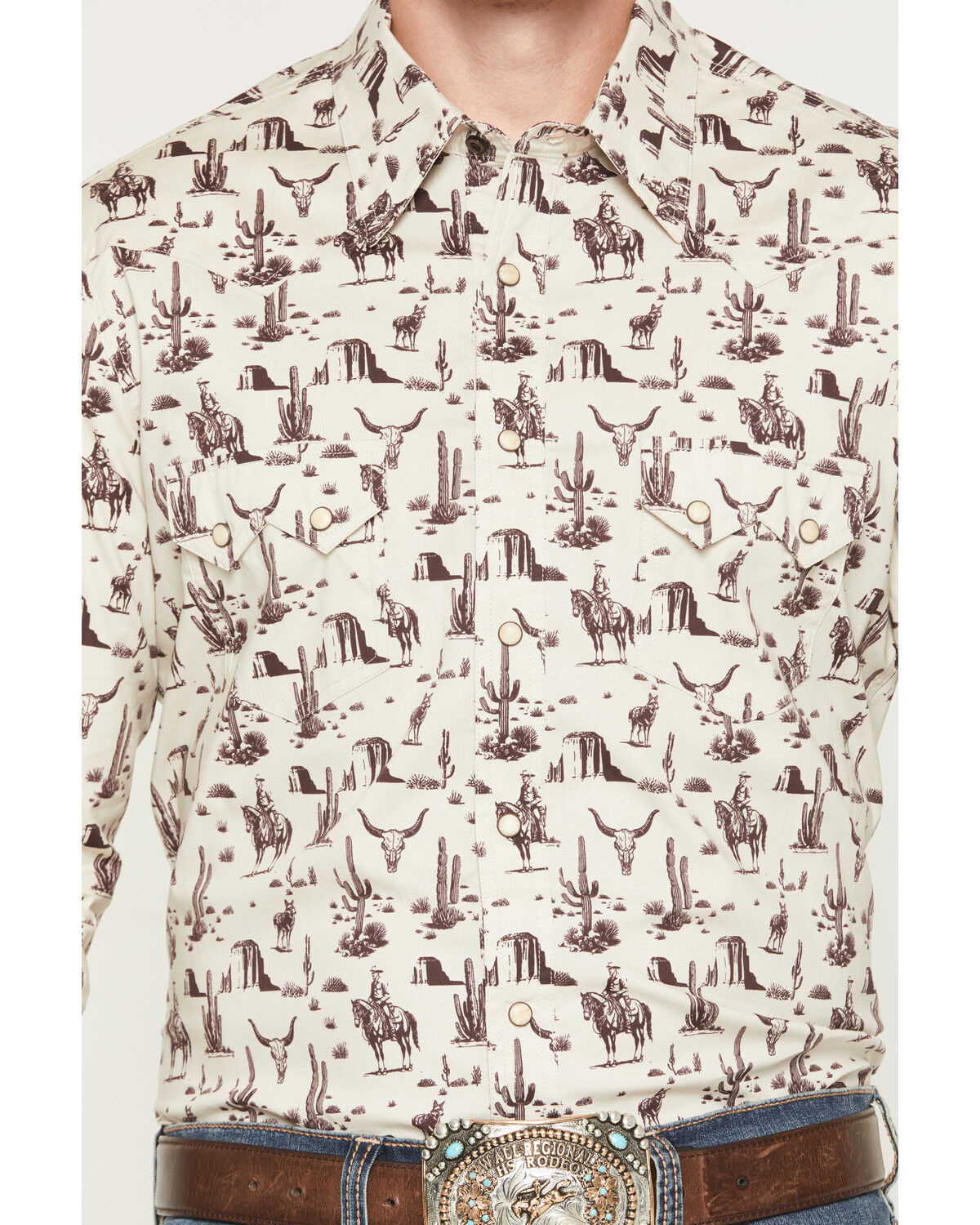 Image #3 - Rock & Roll Denim Men's Conversational Print Long Sleeve Snap Western Shirt, Cream, hi-res