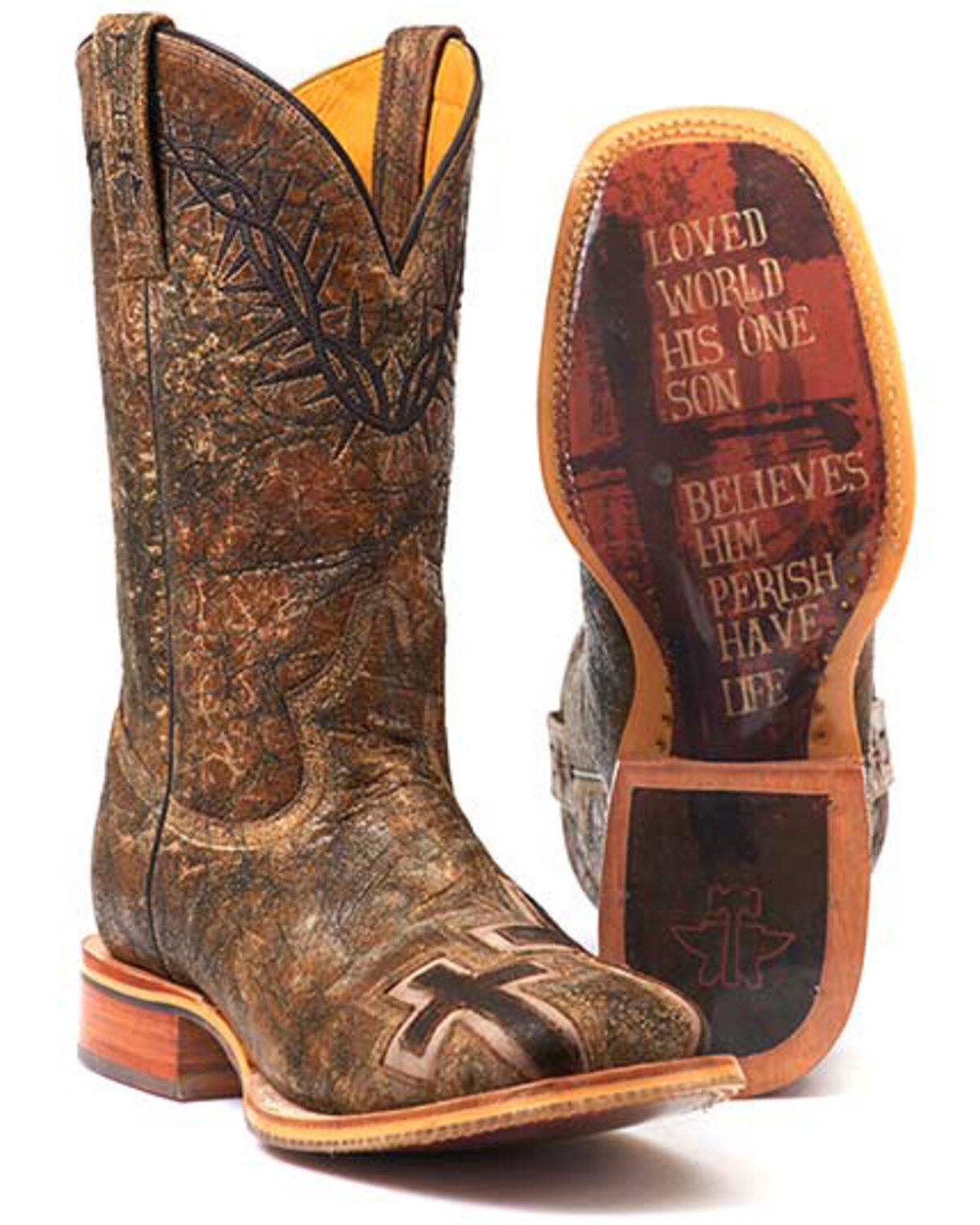 Tin Haul Men's John 3:16 Western Boots - Broad Square Toe, Brown, hi-res