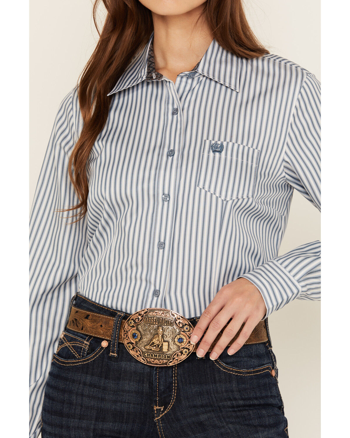 Image #3 - Cinch Women's TENCEL&trade; Striped Long Sleeve Button-Down Western Shirt, Blue, hi-res