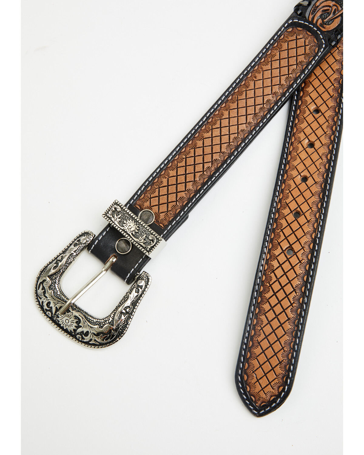 Image #2 - Myra Bag Women's Checkered Brown Hand Tooled Leather Belt, Brown, hi-res