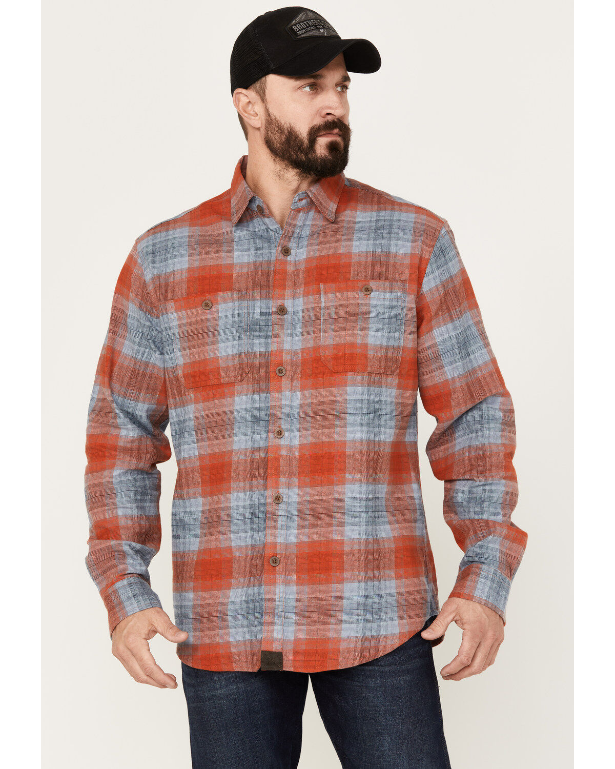Image #1 - Dakota Grizzly Men's Grant Plaid Print Button-Down Western Flannel Shirt, Blue/red, hi-res