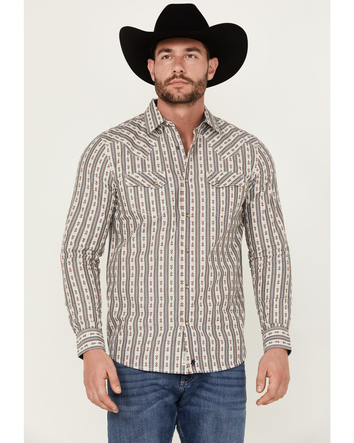 Image #1 - Moonshine Spirit&reg; Men's Southern Boy Striped Long Sleeve Pearl Snap Western Shirt, Cream, hi-res