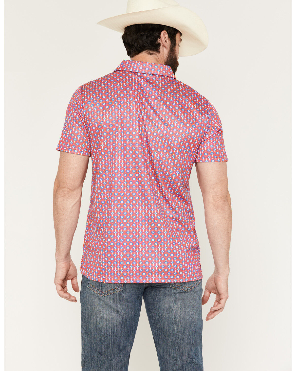 Image #4 - Rock & Roll Denim Men's Southwestern Print Short Sleeve Button-Down Polo, Hot Pink, hi-res