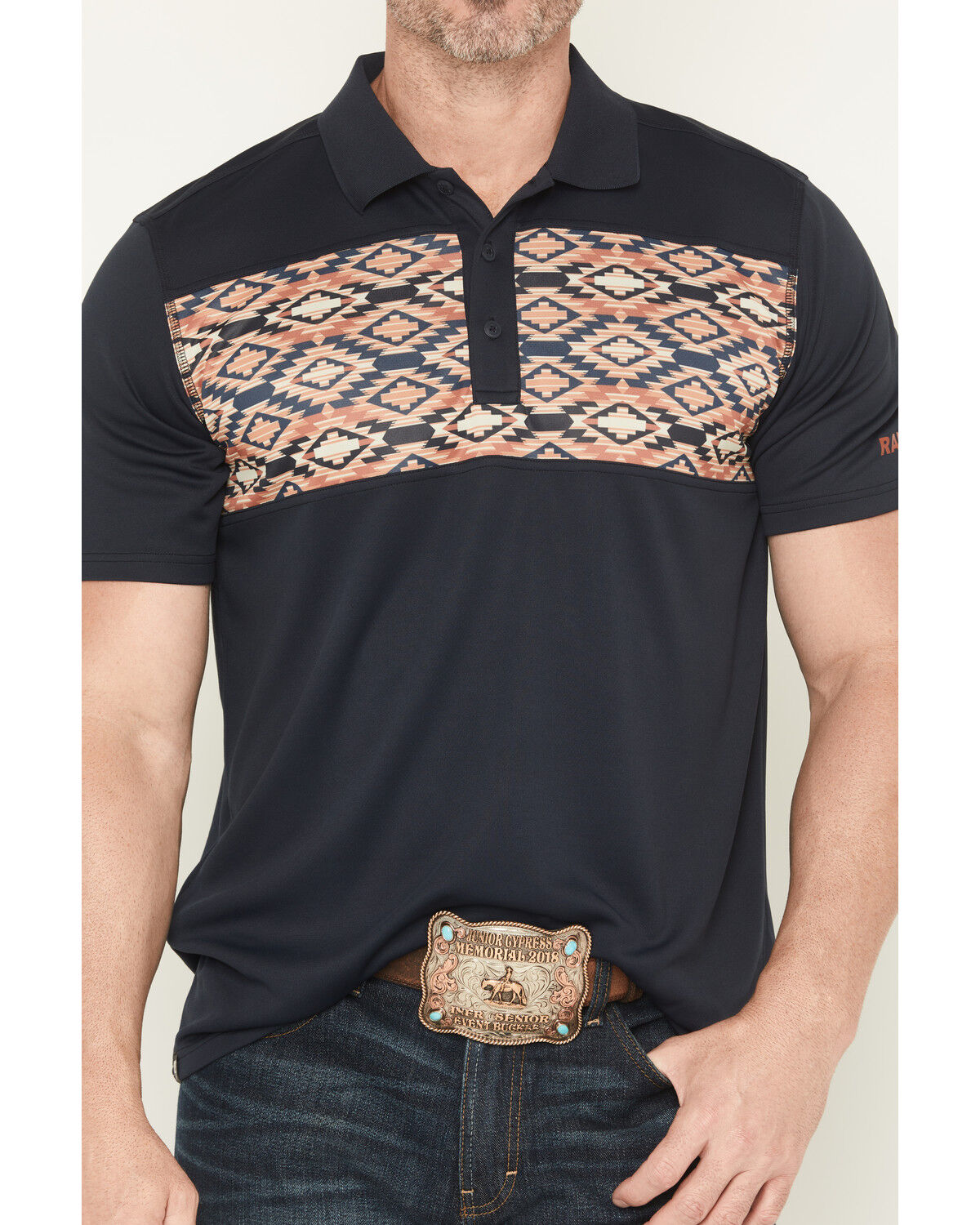 Image #3 - RANK 45&reg; Men's Southwestern Print Border Short Sleeve Button-Down Polo, Navy, hi-res