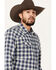 Image #2 - Blue Ranchwear Men's Crossville Herringbone Checkered Print Long Sleeve Snap Work Shirt, Dark Blue, hi-res