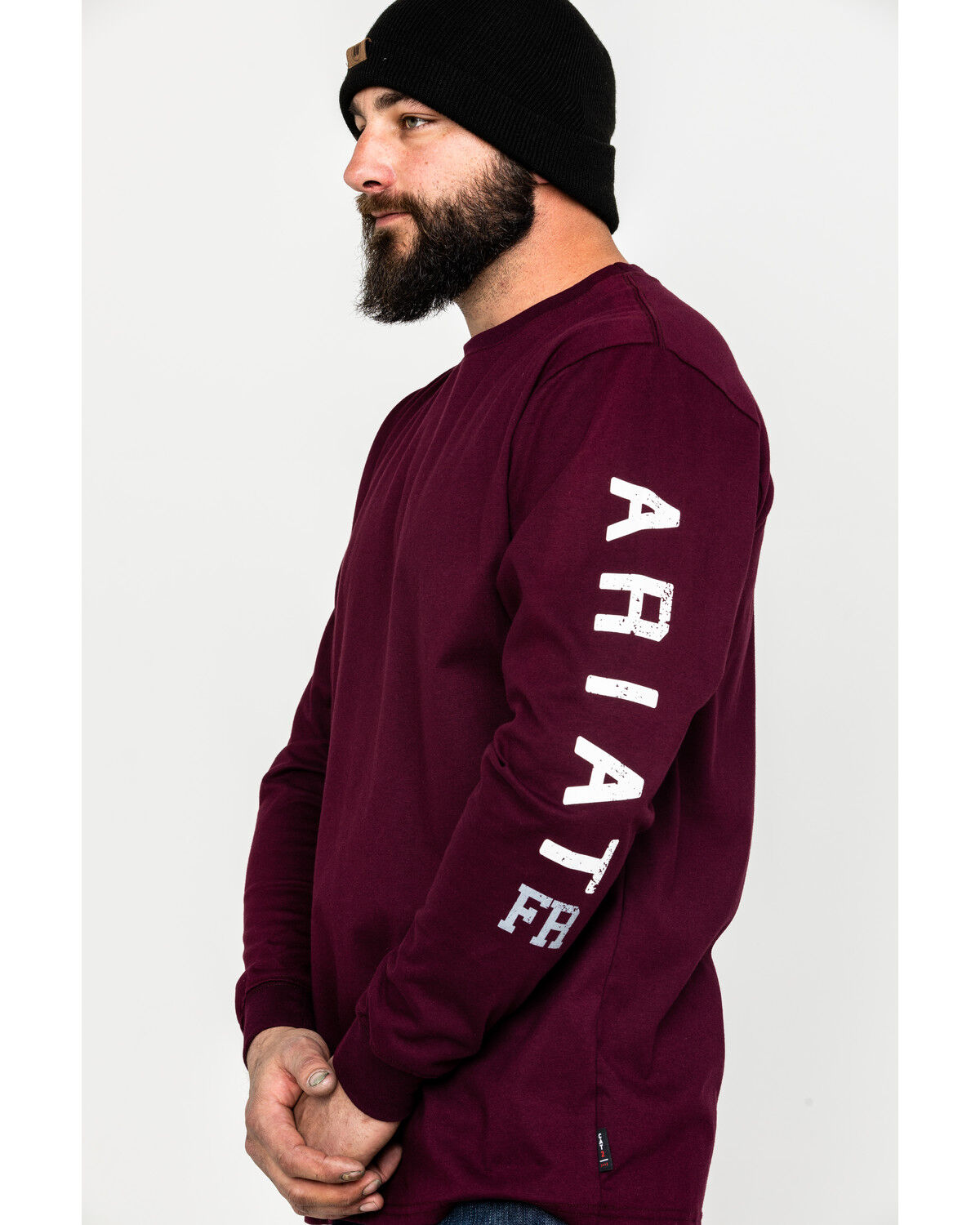 Image #3 - Ariat Men's FR Roughneck Skull Logo Crew Long Sleeve Work T-Shirt - Big, Red, hi-res