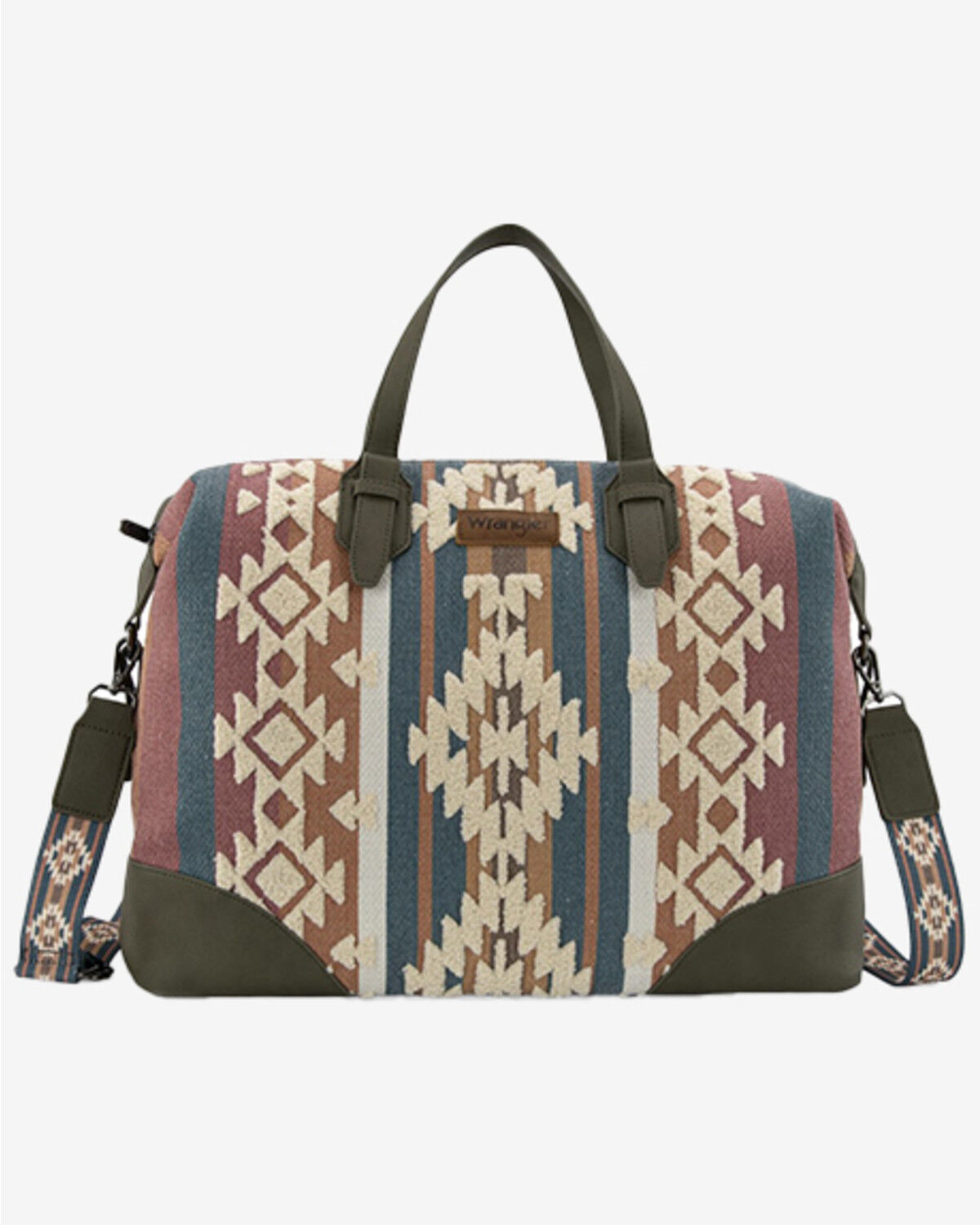 Image #1 - Wrangler Women's Sherpa Southwestern Print Canvas Duffle Bag, Green, hi-res
