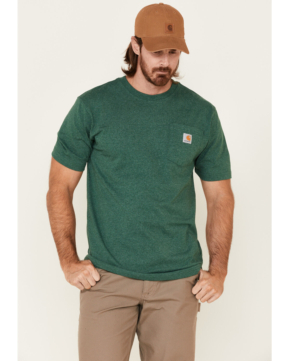 Image #1 - Carhartt Men's Dark Green Loose Fit Pocket Short Sleeve Work T-Shirt - Big, Dark Green, hi-res