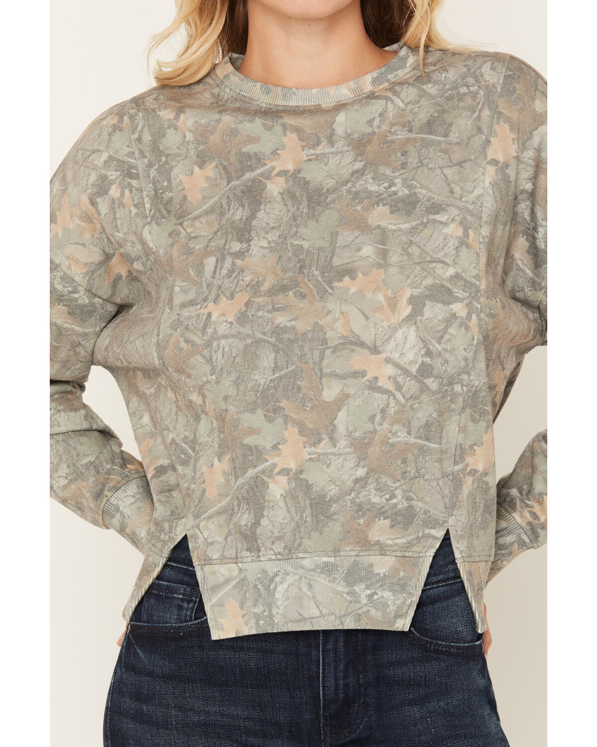 Image #3 - Rock & Roll Denim Women's Camo Print Long Sleeve Crew Neck Sweatshirt, Green, hi-res