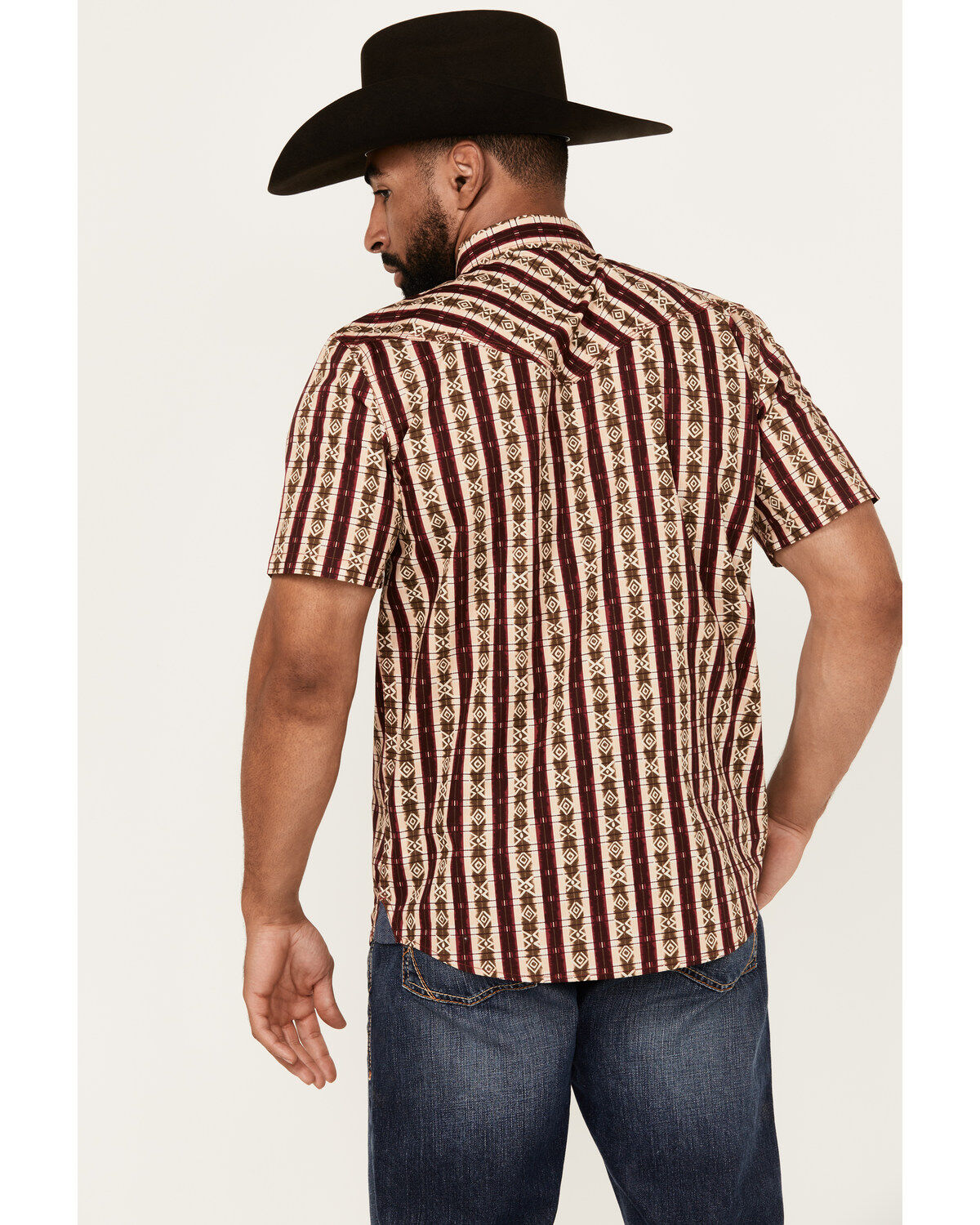 Image #4 - Moonshine Spirit&reg; Men's Experience Southwestern Striped Print Short Sleeve Snap Western Shirt, Cream, hi-res