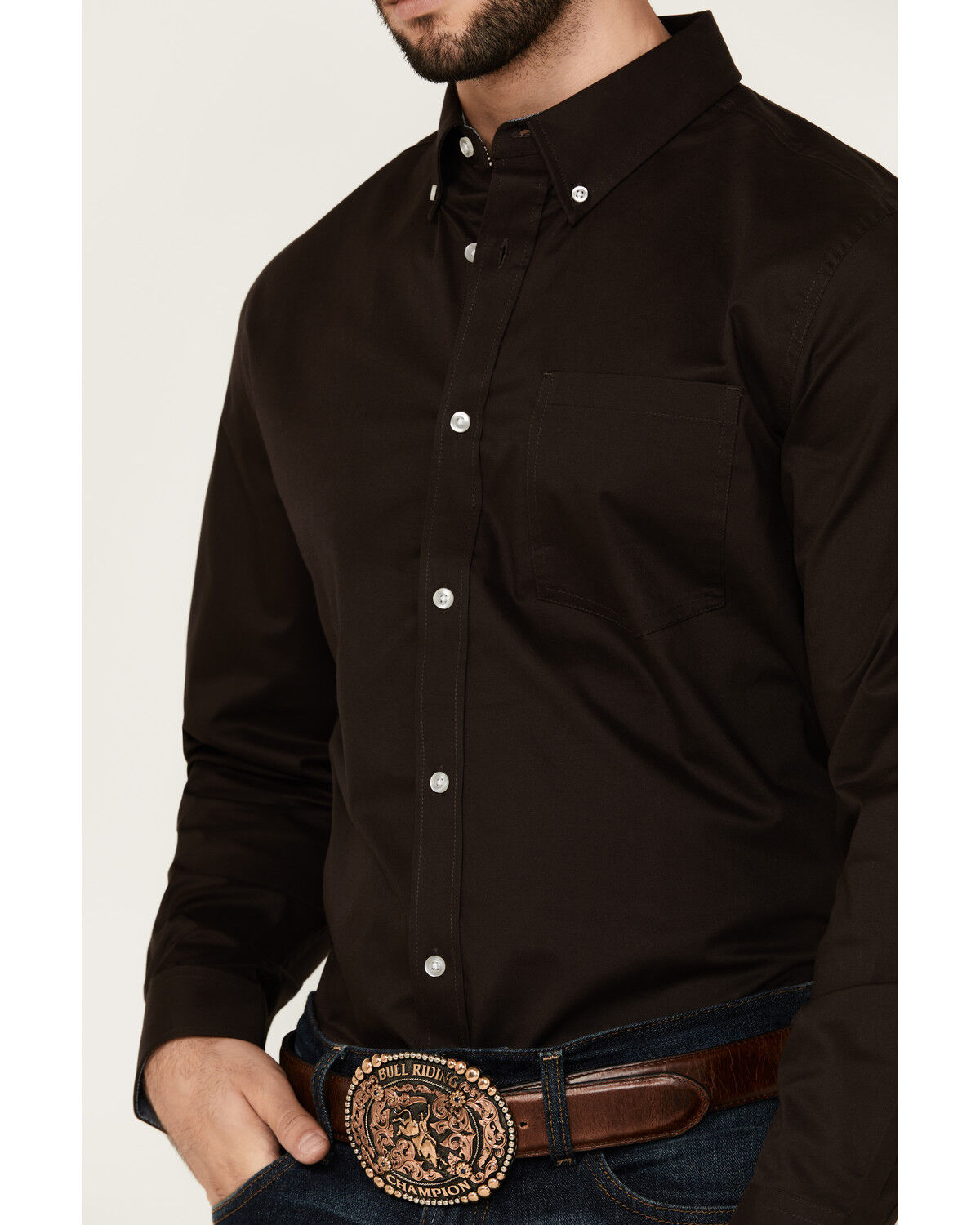 Image #3 - Cody James Men's Basic Solid Long Sleeve Button-Down Stretch Western Shirt - Tall, Brown, hi-res