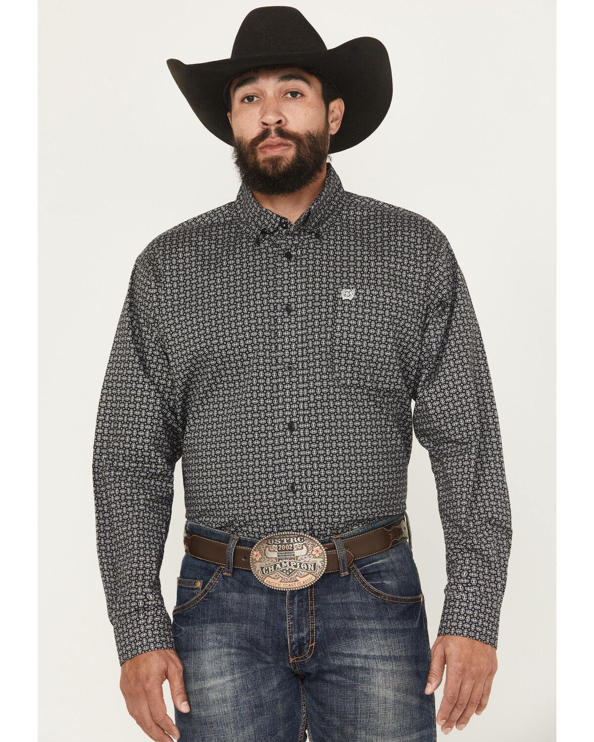 Cinch Men's Geo Print Long Sleeve Button-Down Stretch Western Shirt, Black, hi-res