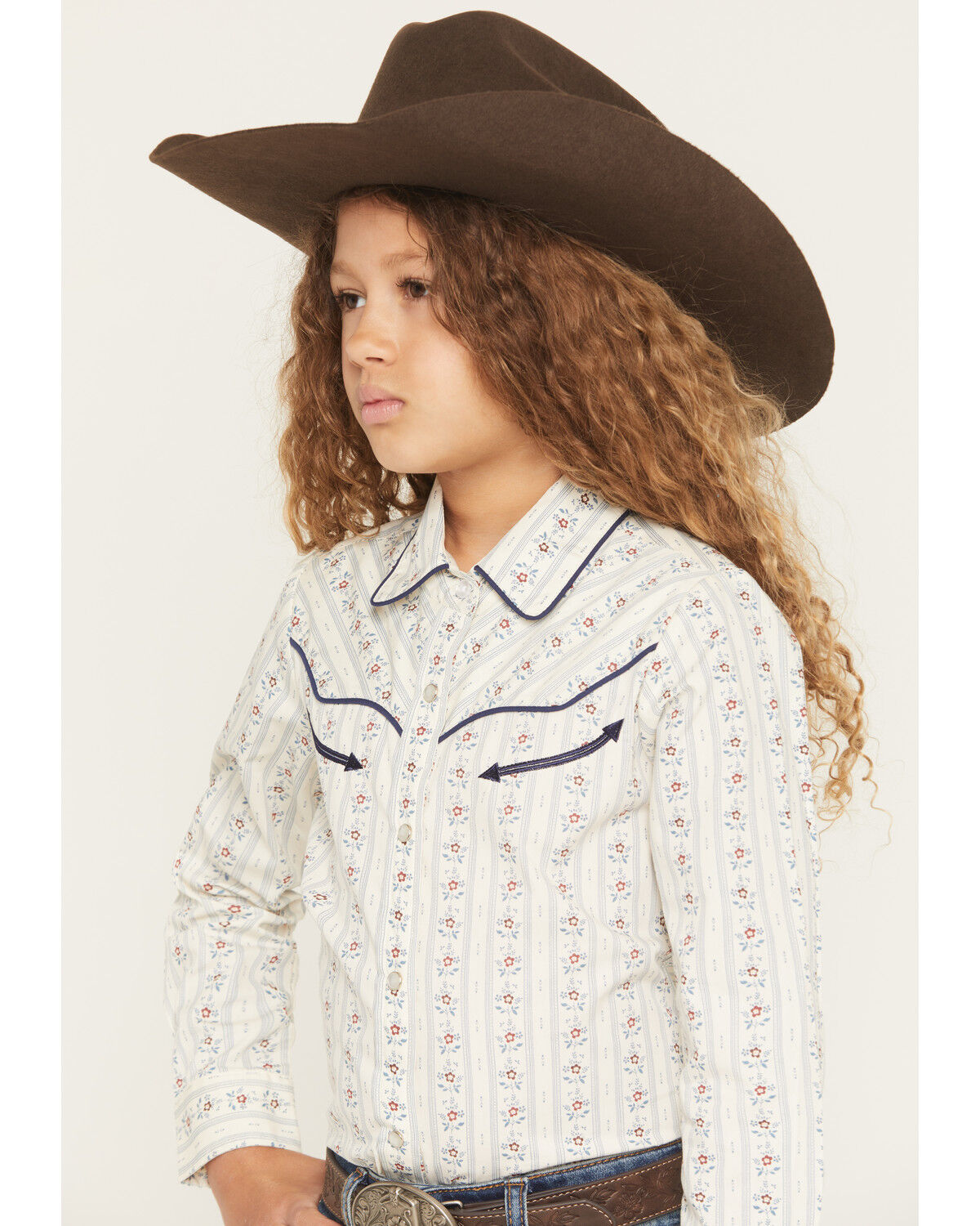 Image #2 - Ely Walker Girls' Wallpaper Floral Long Sleeve Pearl Snap Western Shirt, Off White, hi-res