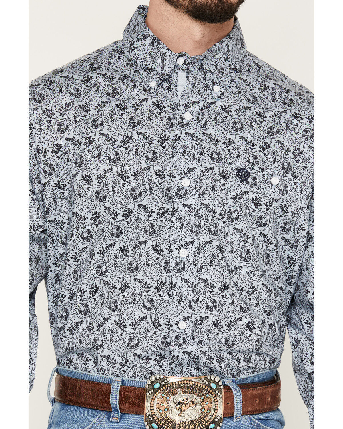 Image #3 - George Strait by Wrangler Men's Paisley Print Long Sleeve Button-Down Stretch Western Shirt, Blue, hi-res