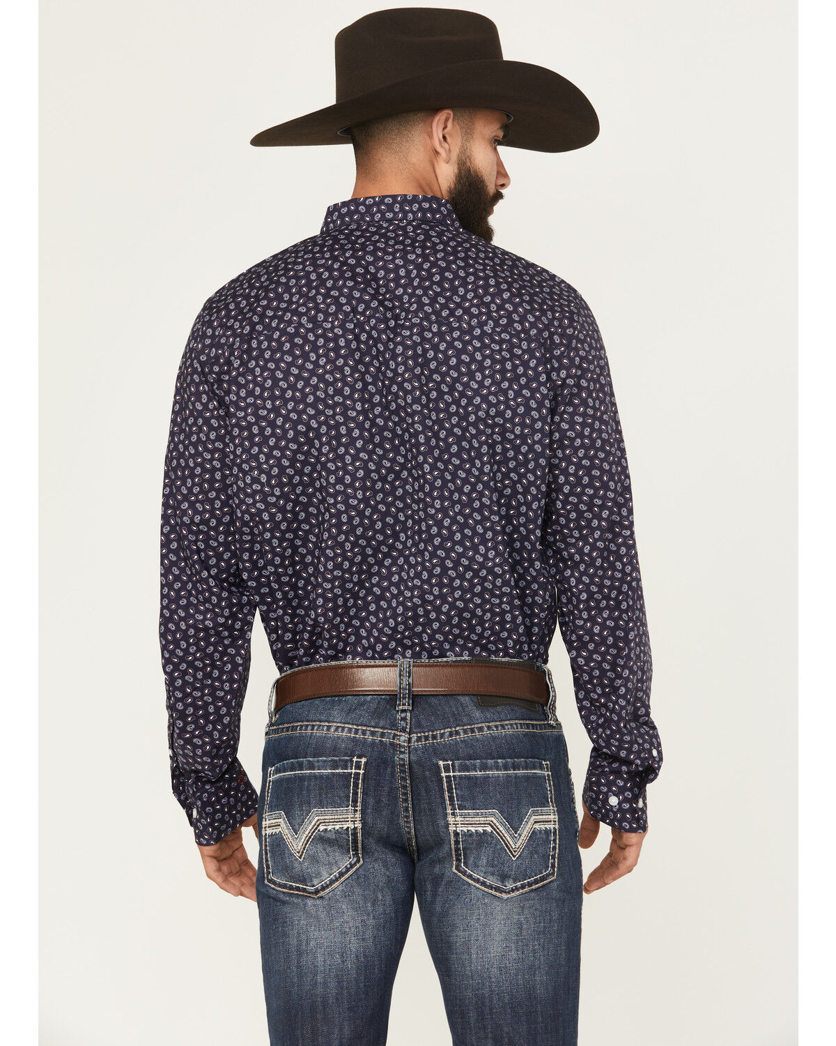 Image #4 - Wrangler X Cody Johnson Men's Paisley Print Long Sleeve Button-Down Western Shirt, Navy, hi-res