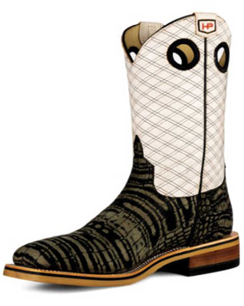Image #1 - Horse Power Men's Vintage Caiman Print Western Work Boots - Steel Toe, Grey, hi-res