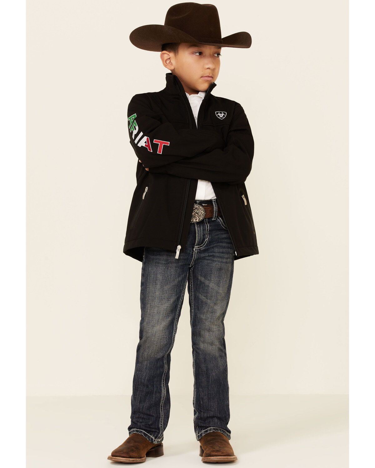 Ariat Boys New Team Mexico Softshell Jacket, Black, hi-res