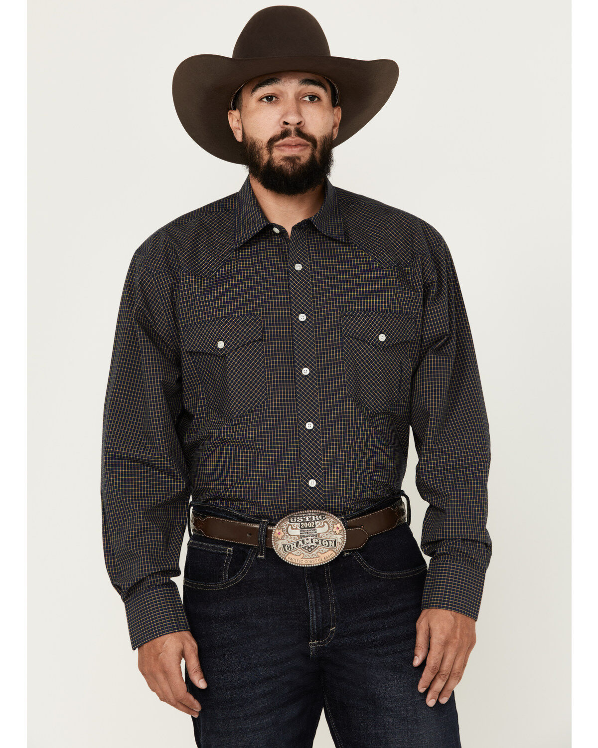 Resistol Men's Colby Long Sleeve Button-Down Western Shirt, Dark Blue, hi-res
