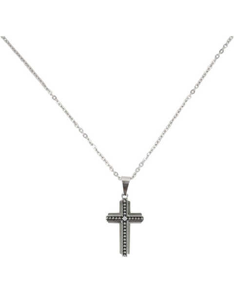 Image #1 - Moonshine Spirit® Men's Beaded Layer Cross Necklace, Silver, hi-res