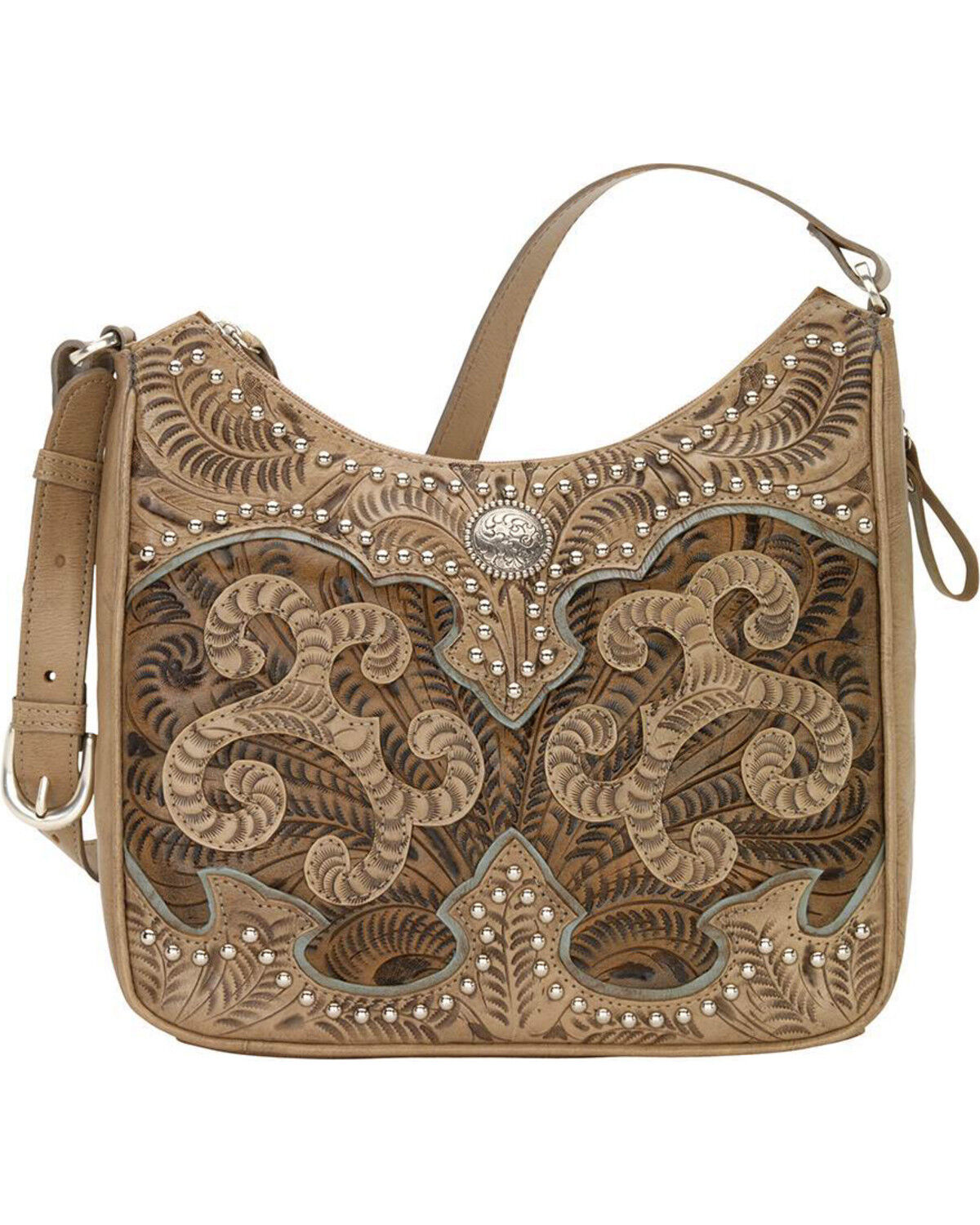 American West Women's Hand Tooled Concealed Carry Shoulder Bag, Sand, hi-res