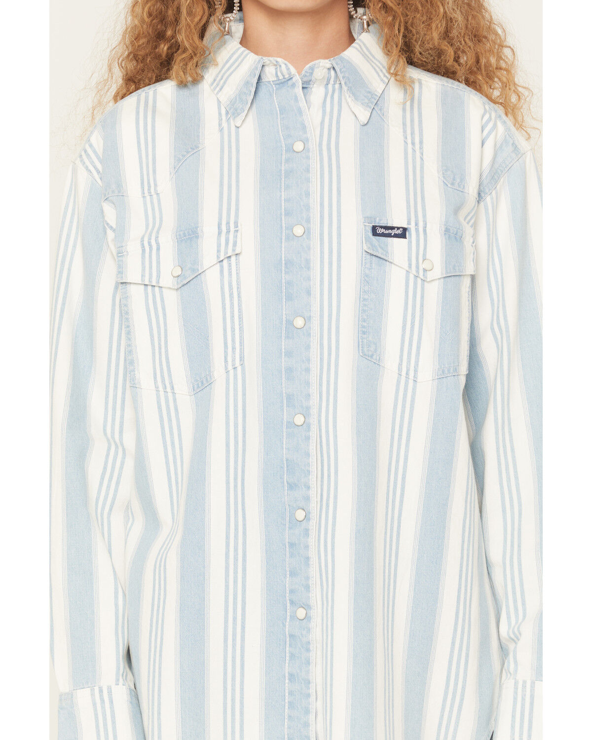 Image #3 - Wrangler Retro Women's Striped Long Sleeve Snap Denim Western Shirt, Blue, hi-res