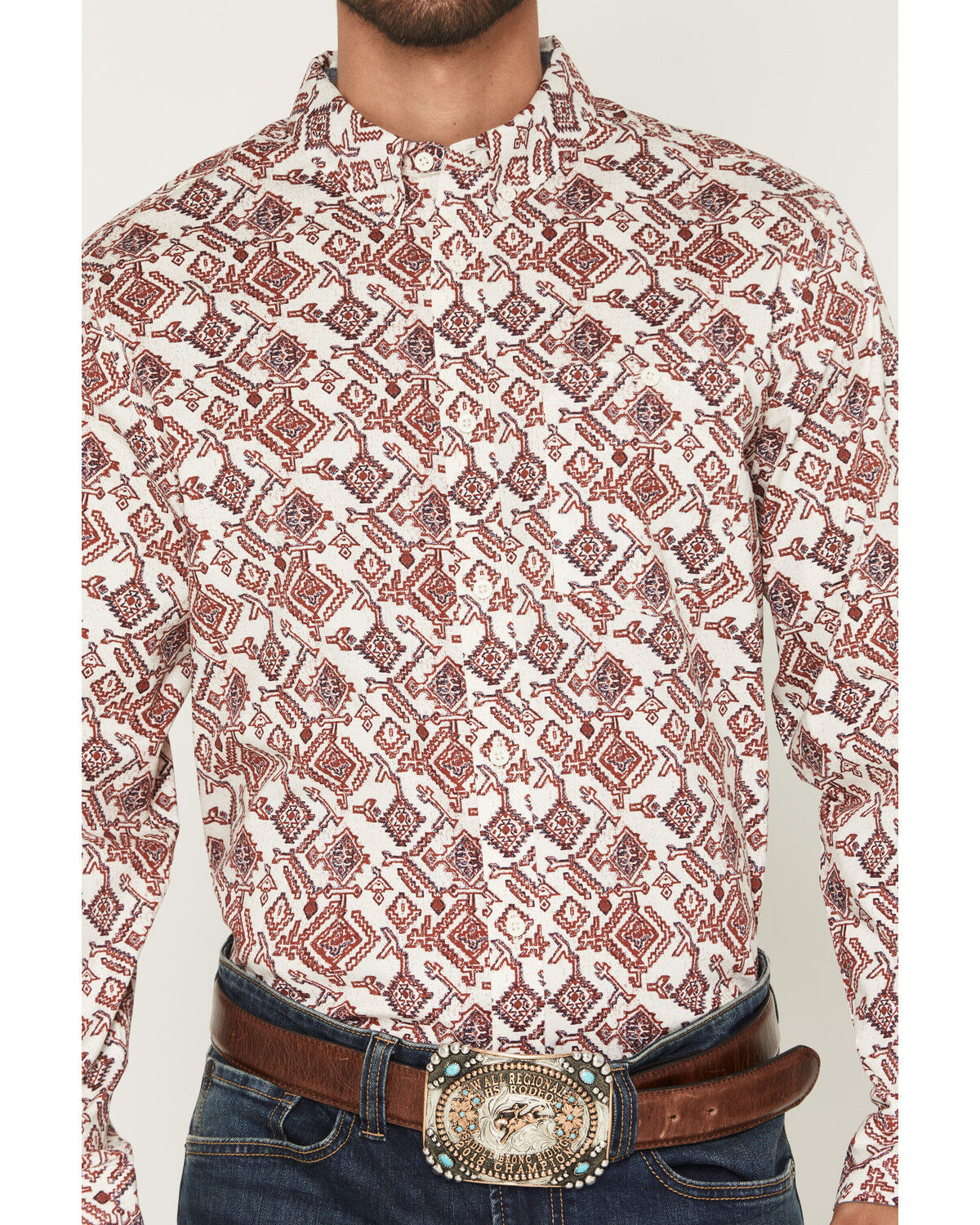Image #3 - RANK 45&reg; Men's Sketchy Southwestern Print Long Sleeve Button-Down Stretch Western Shirt, Cream, hi-res
