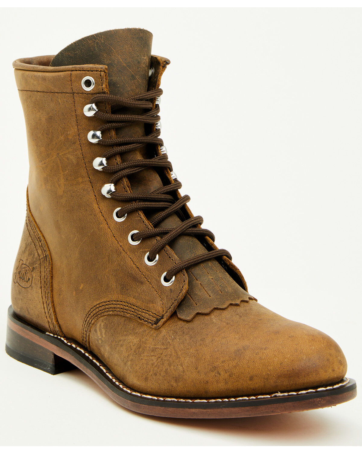 Justin Men's Drennan 7" Lace-Up Roper Boots - Round Toe, Brown, hi-res