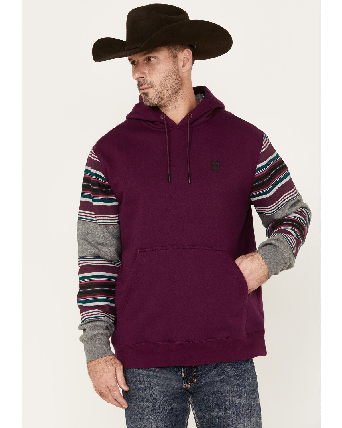 Image #2 - RANK 45&reg; Renegade Striped Sleeve Hooded Sweatshirt, Purple, hi-res