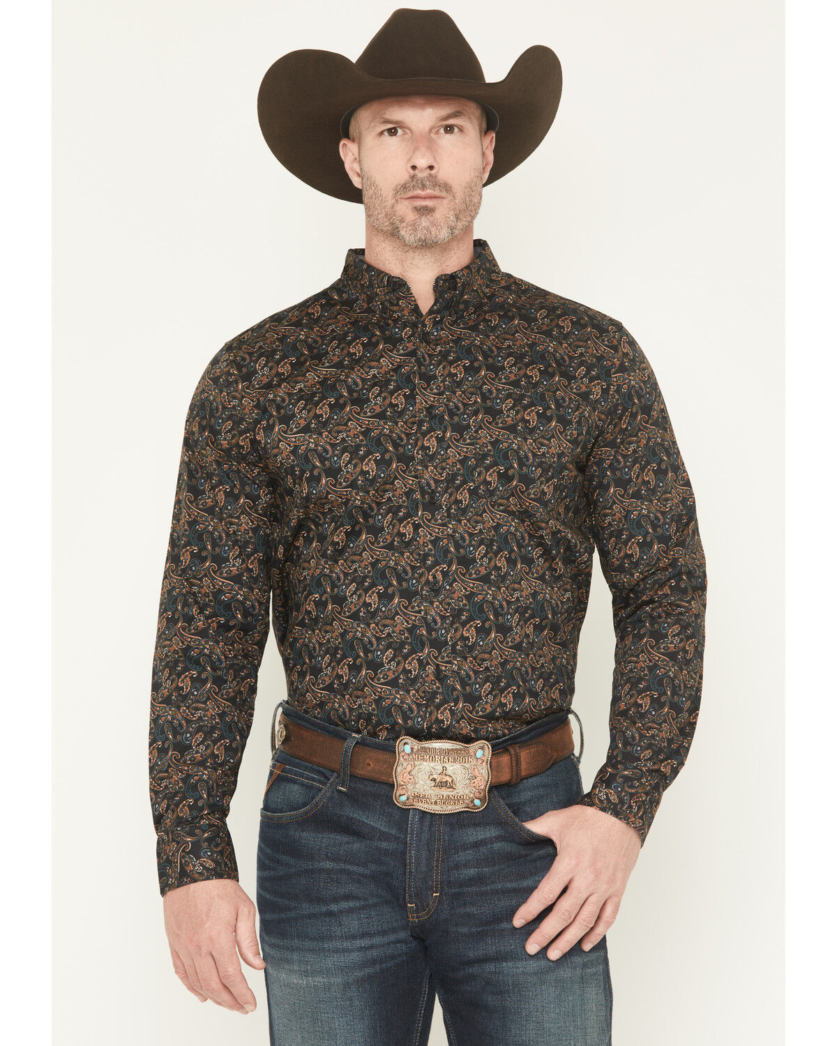 Cody James Men's Cumberland Paisley Print Long Sleeve Button-Down Stretch Western Shirt, Black, hi-res