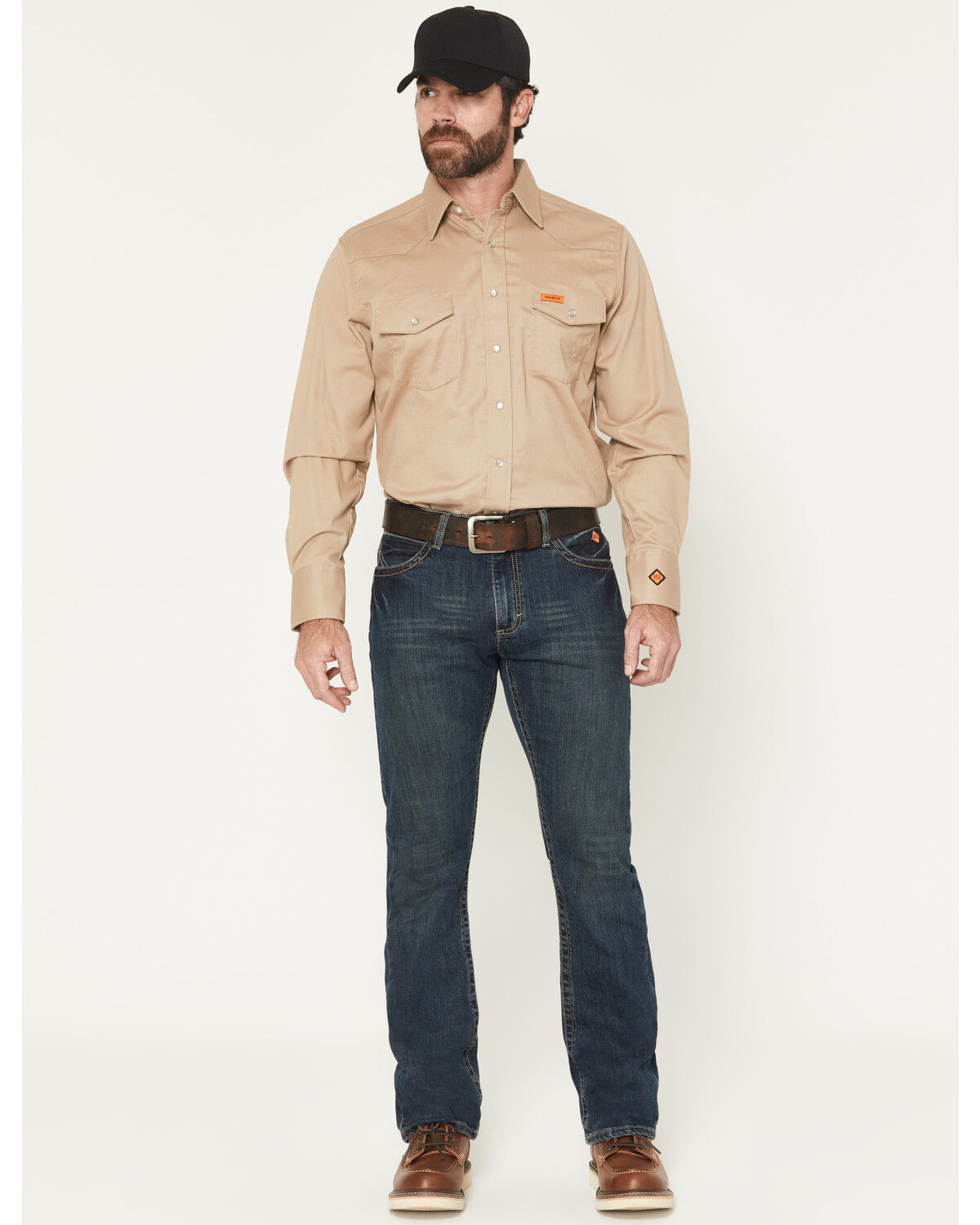 Wrangler Men's FR Dark Wash Vintage Slim Bootcut Stretch Denim Jeans, Dark Wash, hi-res